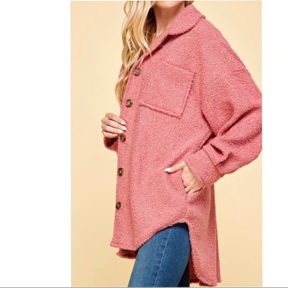 Last One! KEATON • BUTTON DOWN SHERPA SHACKET Pink - Picture 5 of 10